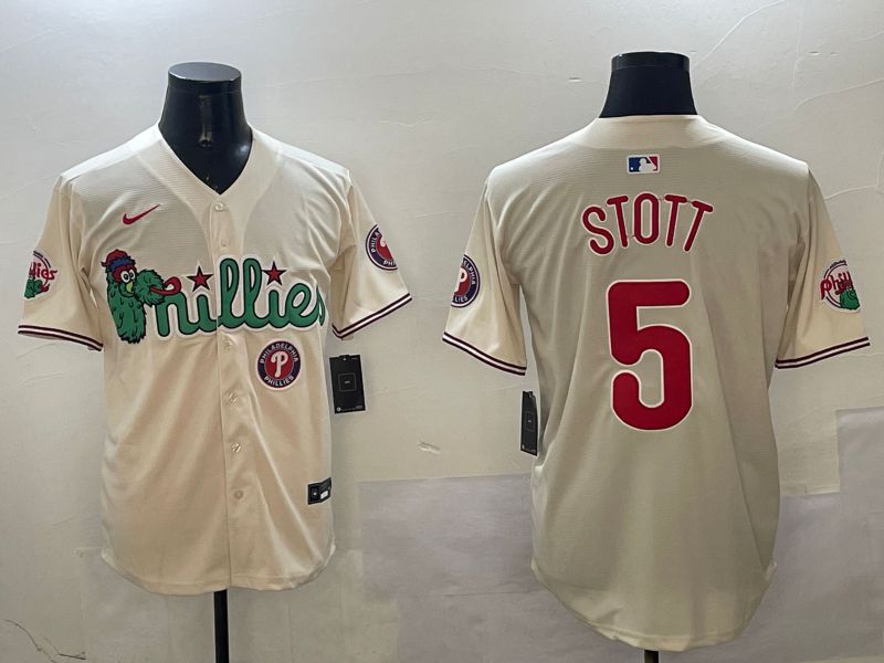 Men Philadelphia Phillies #5 Stott Cream Three generations Joint Name Game 2025 Nike MLB Jersey style 6->philadelphia phillies->MLB Jersey